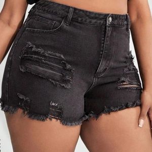 Ripped Raw Hem Denim Shorts